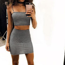Load image into Gallery viewer, 2 Piece Sleeveless Plaid Crop Top + Short Skirt