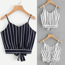 Load image into Gallery viewer, Self Tie Back Striped Crop Top