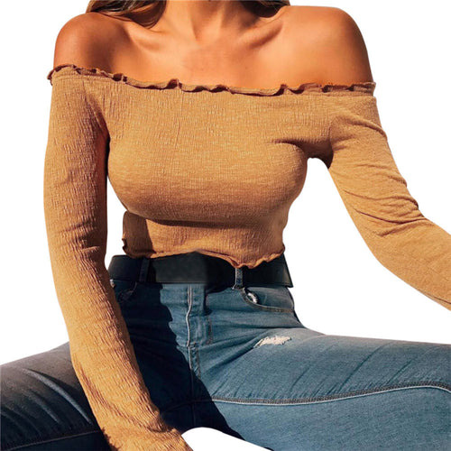 Off Shoulder Long Sleeve Casual Blouse