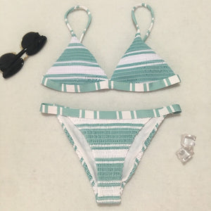 Pleated triangle high cut bikini